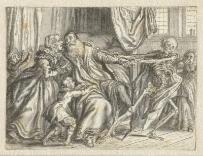 Elderly Man Torn by Death from his Wife and Grandchildren