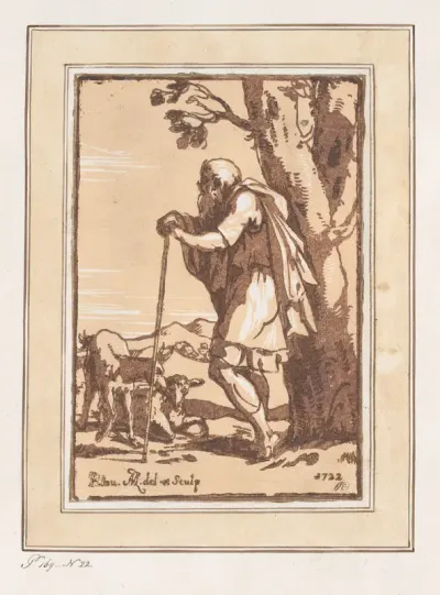Elderly Shepherd Leaning on a Staff