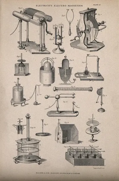 Electro-magnetic electricity: fifteen figures of apparatus