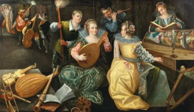 Elegant company, playing with torchlight