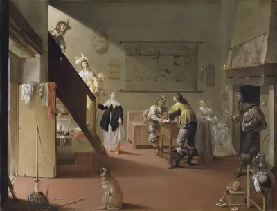 Elegant company smoking and drinking in an inn / Bordello scene