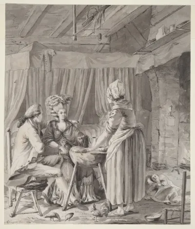 Elegant Couple Lunching in a Country Cottage