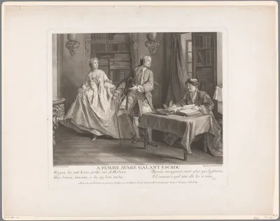 Elegant geklede man en vrouw bij een notaris