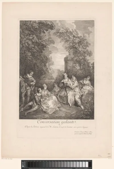 Elegant gezelschap in een tuin (Fête Galante)