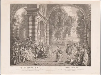 Elegant gezelschap op een terras met zicht op een park