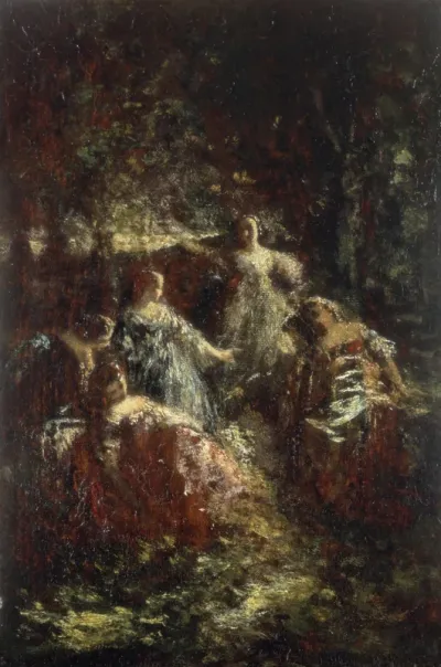 Elegant Ladies in a Forest Clearing