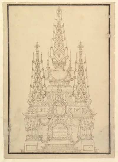 Elevation of a Catafalque, Three Obelisks with Fleur-de-lys and Candles