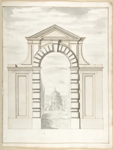 Elevation of a Garden Gate Showing a Palazzo or Villa in the Distance