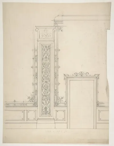 Elevation of a room with designs for the decoration of walls and wainscot