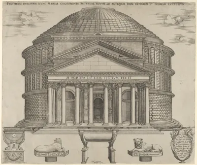 Elevation of the Pantheon in Rome, reconstructed to its original form