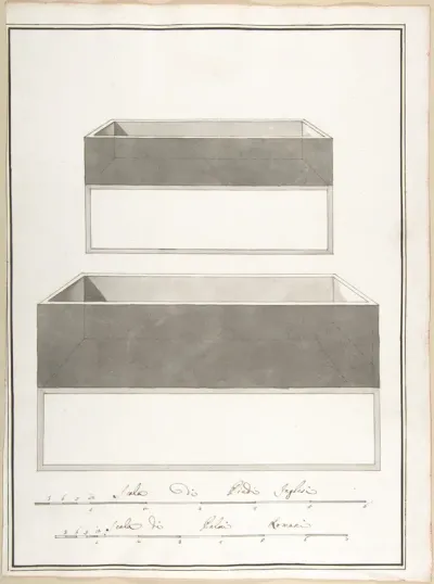 Elevations and Plans of Two Boxes