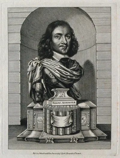 Elias Ashmole. Line engraving, 1747, after W. Faithorne