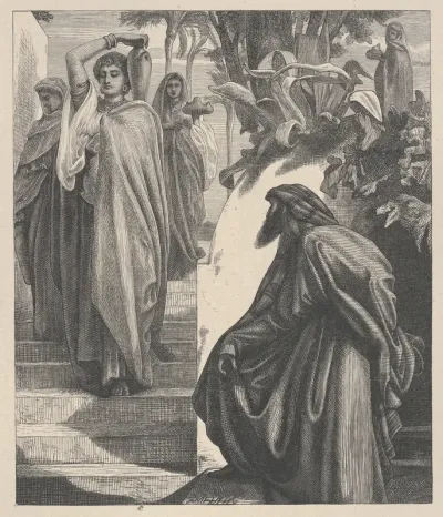 Eliezer and Rebekah, from "Dalziels' Bible Gallery"