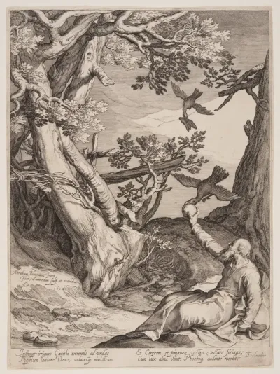 Elijah in the Wilderness Fed by Ravens, from Four Scenes from the Life of the Prophets, Isaiah, Ahajah and Elisha