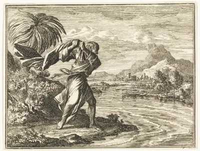 Elisa slaat het water van de Jordaan met de mantel van Elia