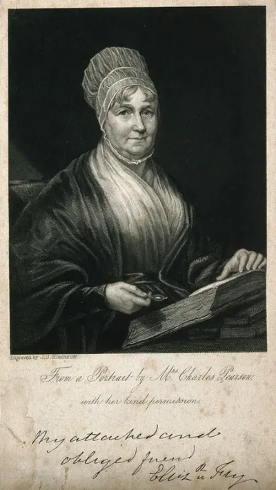 Elizabeth Fry. Engraving by J. J. Hinchliff after Mary Martha Pearson