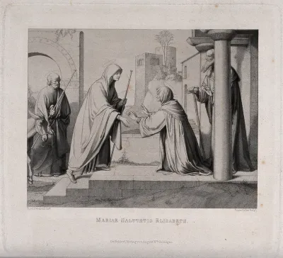 Elizabeth kneels before Mary