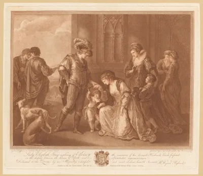 Elizabeth Woodville geknield voor Eduard IV, koning van Engeland