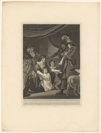 Elizabeth Woodville knielt met haar twee kinderen voor Eduard IV