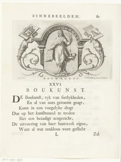 Embleem met allegorie op bouwkunst