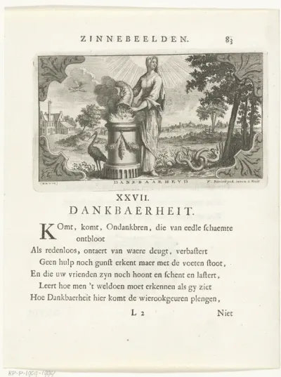 Embleem met allegorie op dankbaarheid