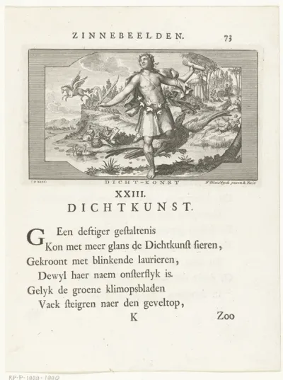 Embleem met allegorie op dichtkunst