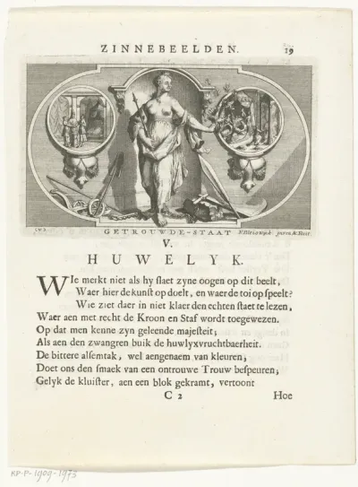 Embleem met allegorie op het huwelijk