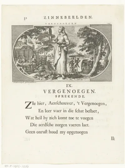 Embleem met allegorie op het vergenoegen