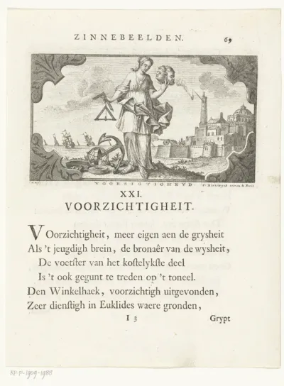 Embleem met allegorie op voorzichtigheid
