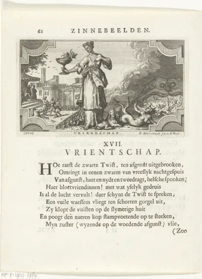 Embleem met allegorie op vriendschap