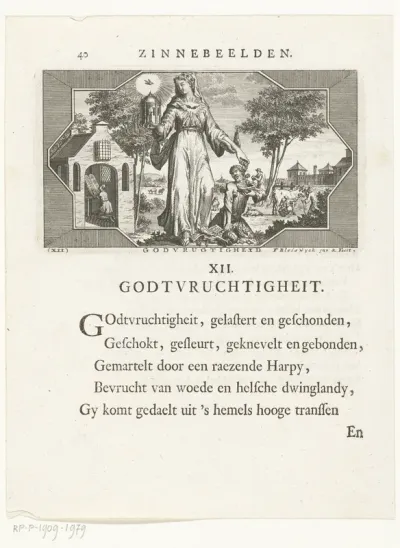 Embleem met allegorie op vroomheid