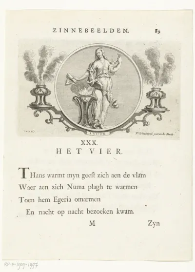 Embleem met allegorie op vuur