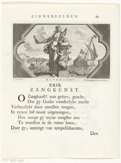 Embleem met allegorie op zangkunst
