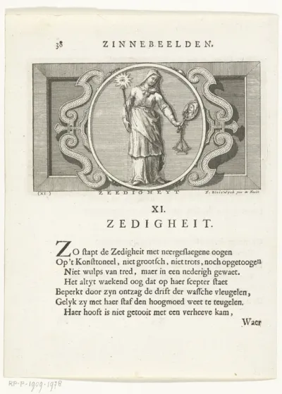 Embleem met allegorie op zedigheid