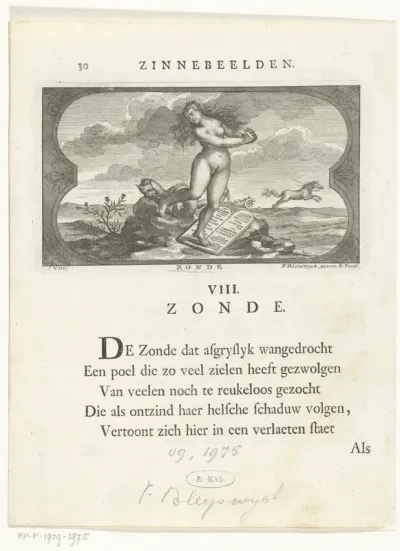 Embleem met allegorie op zonde