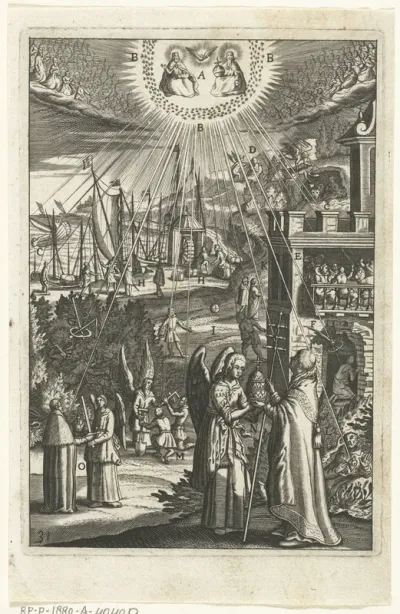 Embleem met de mens die zich in alles bewust is van de alomtegenwoordigheid van God
