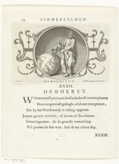 Embleem met filosoof Democritus
