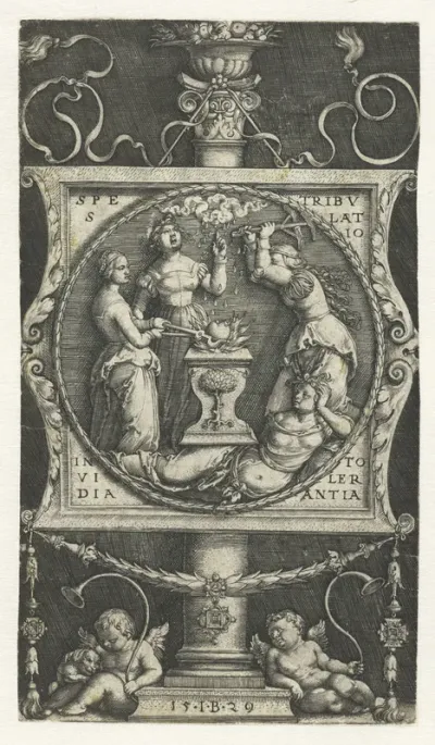 Embleem met Hoop, Tegenspoed, Afgunst en Tolerantie