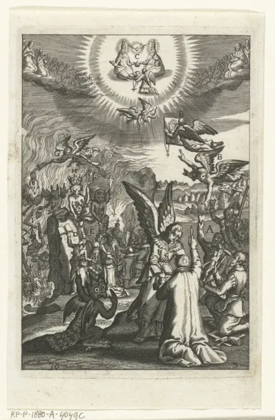 Embleem met man die leert dat hij met goede werken God behaagt