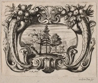 Emblem med en gartner og en amorin, som planter et træ