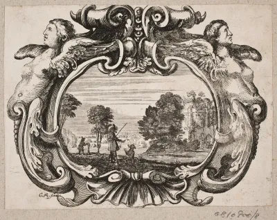 Emblem med mand, der lærer en hund kunster