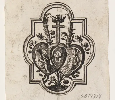 Emblem med to hjerter og Treenigheden