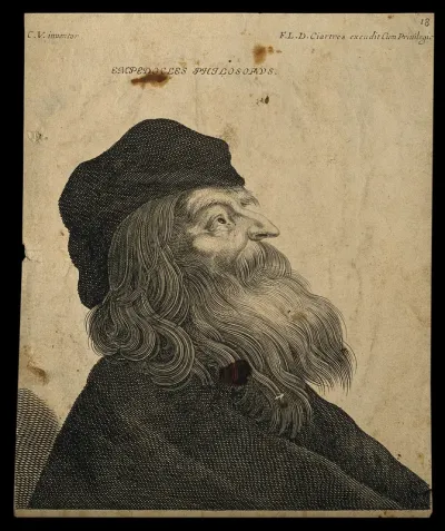 Empedocles. Line engraving attributed to H. David after C. Vignon