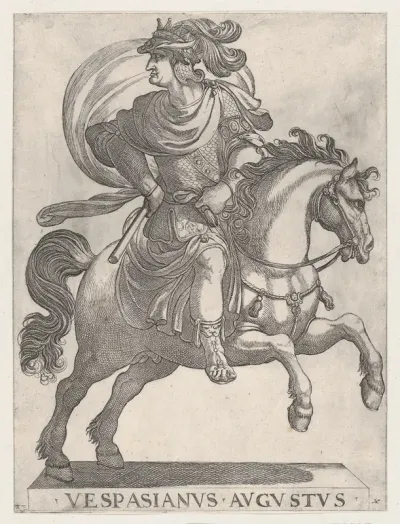 Emperor Vespasian on Horseback, plate 10 from "The First Twelve Roman Caesars"