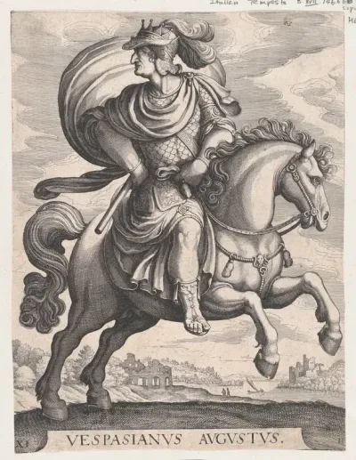 Emperor Vespasian on Horseback, plate 11 from "The First Twelve Roman Caesars"
