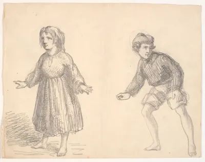 En barfodet pige og en barfodet dreng