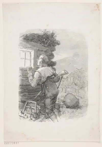 En Bondedreng kigger ind ad et Vindue