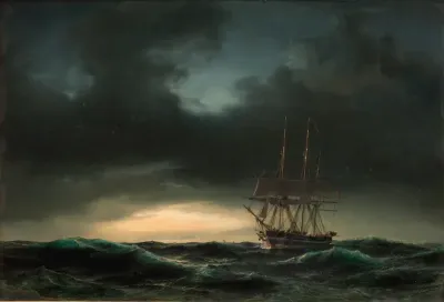 En dansk korvet i rum sø efter en storm