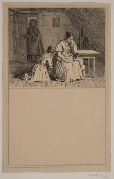 En fattig familie. Nr. 25 i Chr. Winther og M. Rørbye, "25 Billeder for små børn"