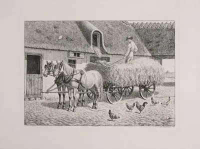 En høstvogn i en bondegård